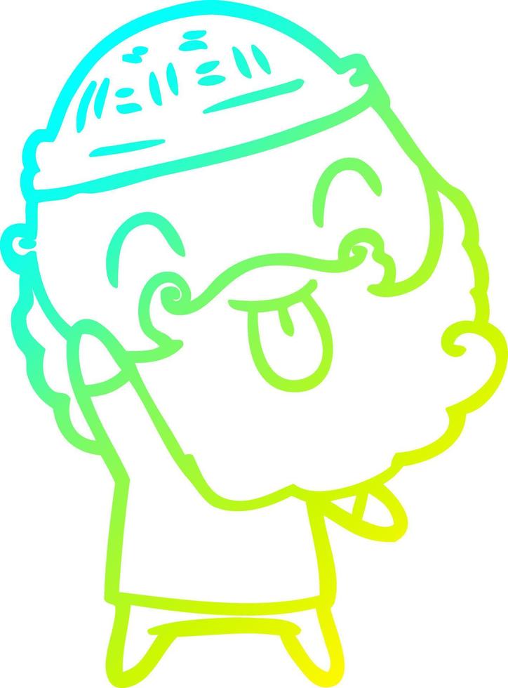 cold gradient line drawing man with beard sticking out tongue vector