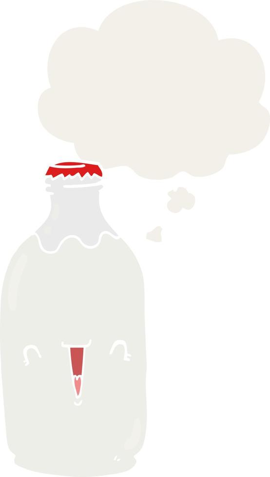 cute cartoon milk bottle and thought bubble in retro style vector