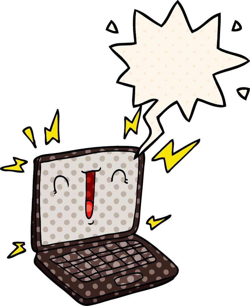 cartoon laptop computer and speech bubble in comic book style vector