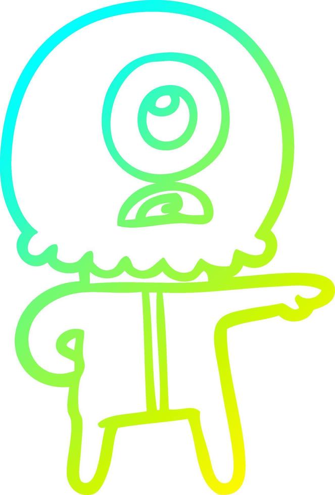cold gradient line drawing cartoon cyclops alien spaceman vector