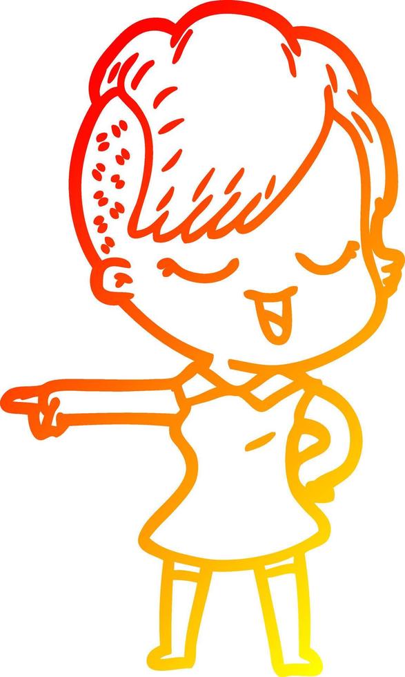 warm gradient line drawing happy cartoon girl vector