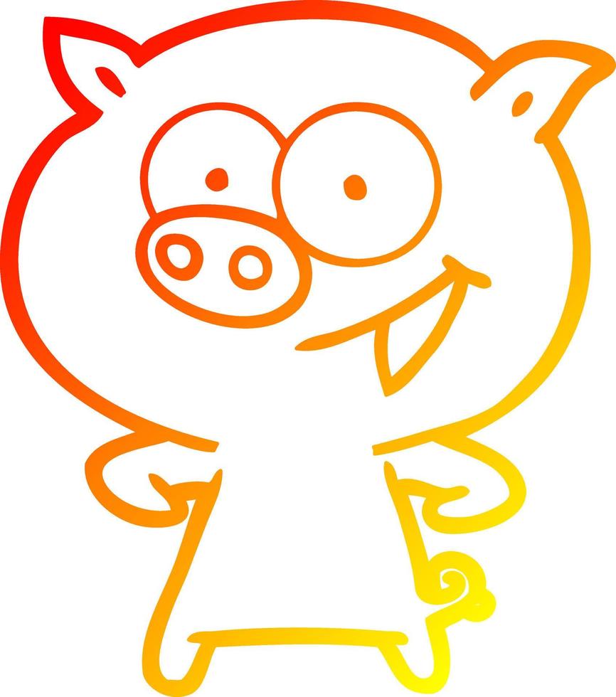 warm gradient line drawing cheerful pig cartoon vector