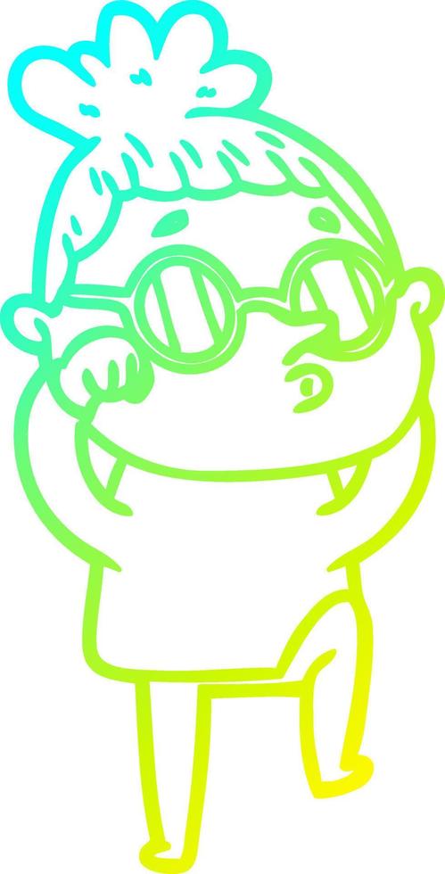 cold gradient line drawing cartoon woman wearing sunglasses vector