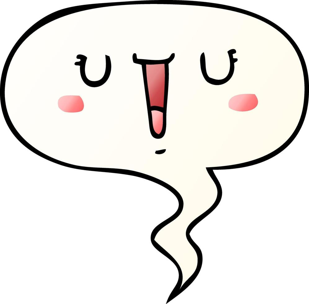happy cartoon face and speech bubble in smooth gradient style vector