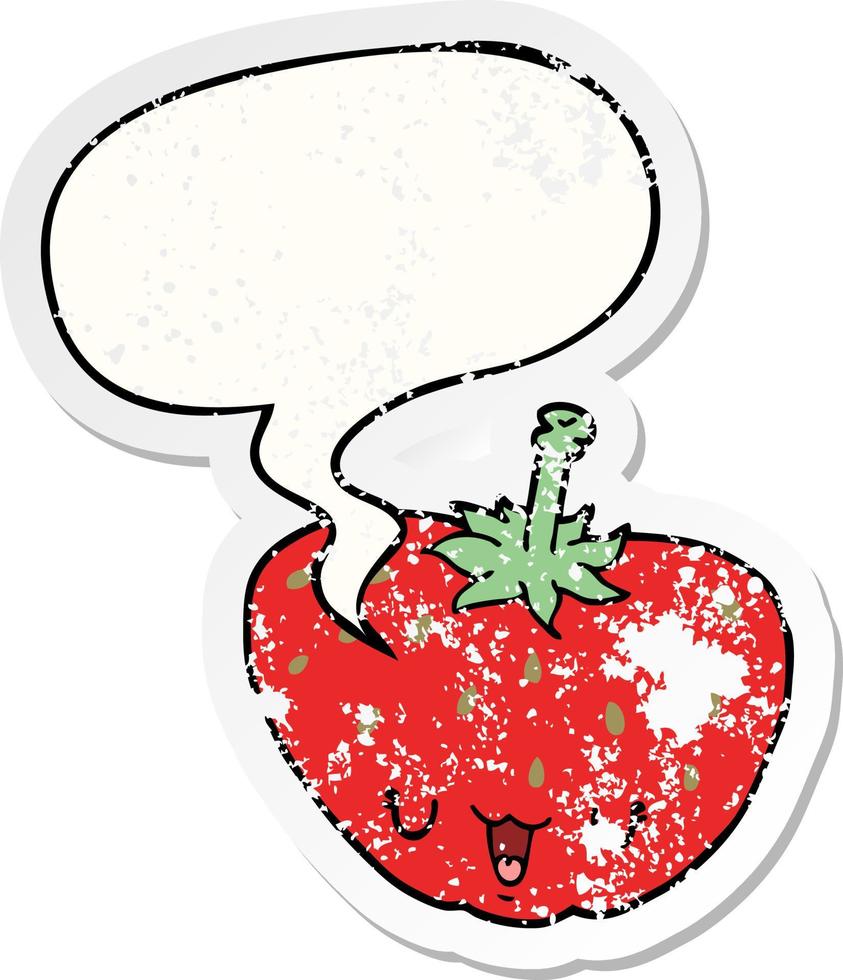 cartoon strawberry and speech bubble distressed sticker vector