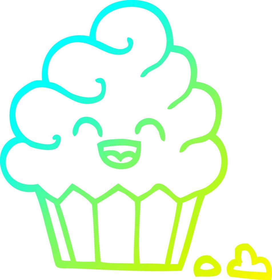 cold gradient line drawing cartoon cupcake vector