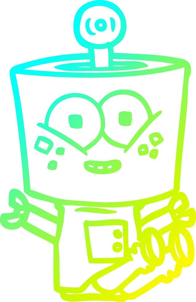 cold gradient line drawing happy cartoon robot vector