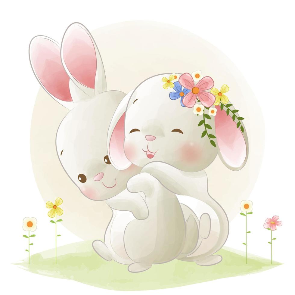 Cute bunny hugging vector