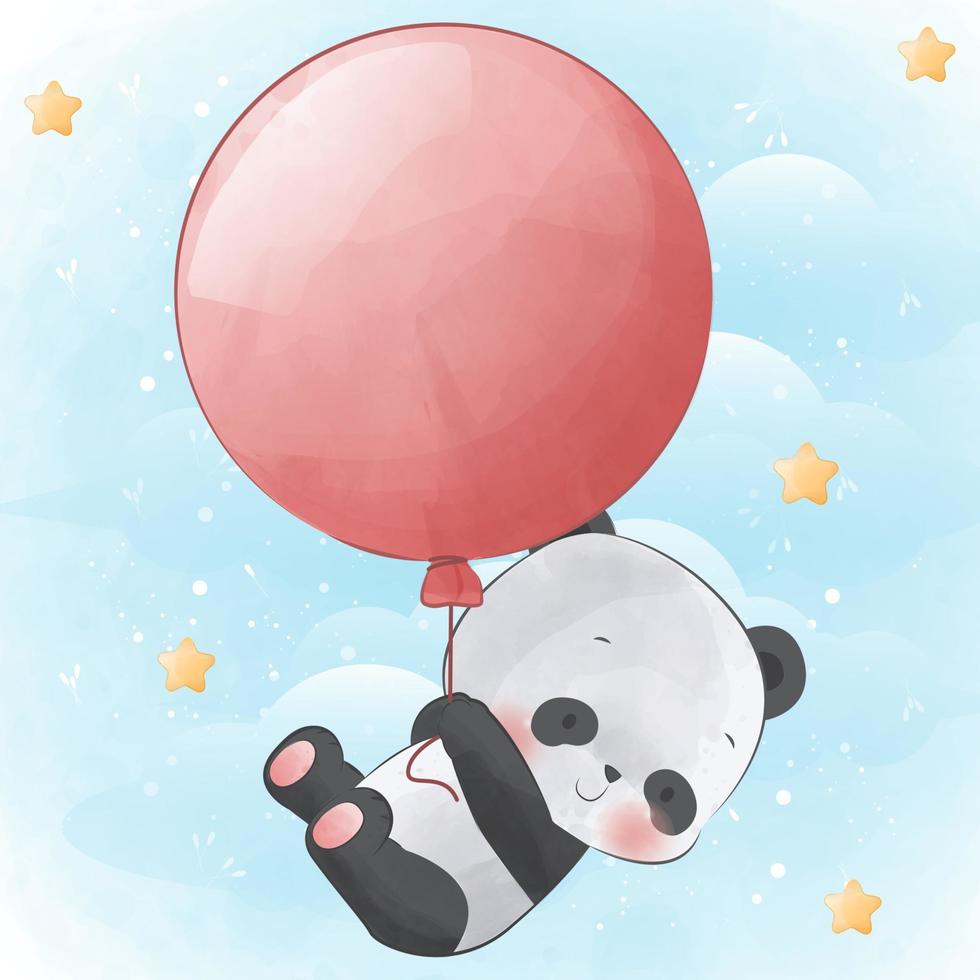 Cute little Panda flying with balloon vector