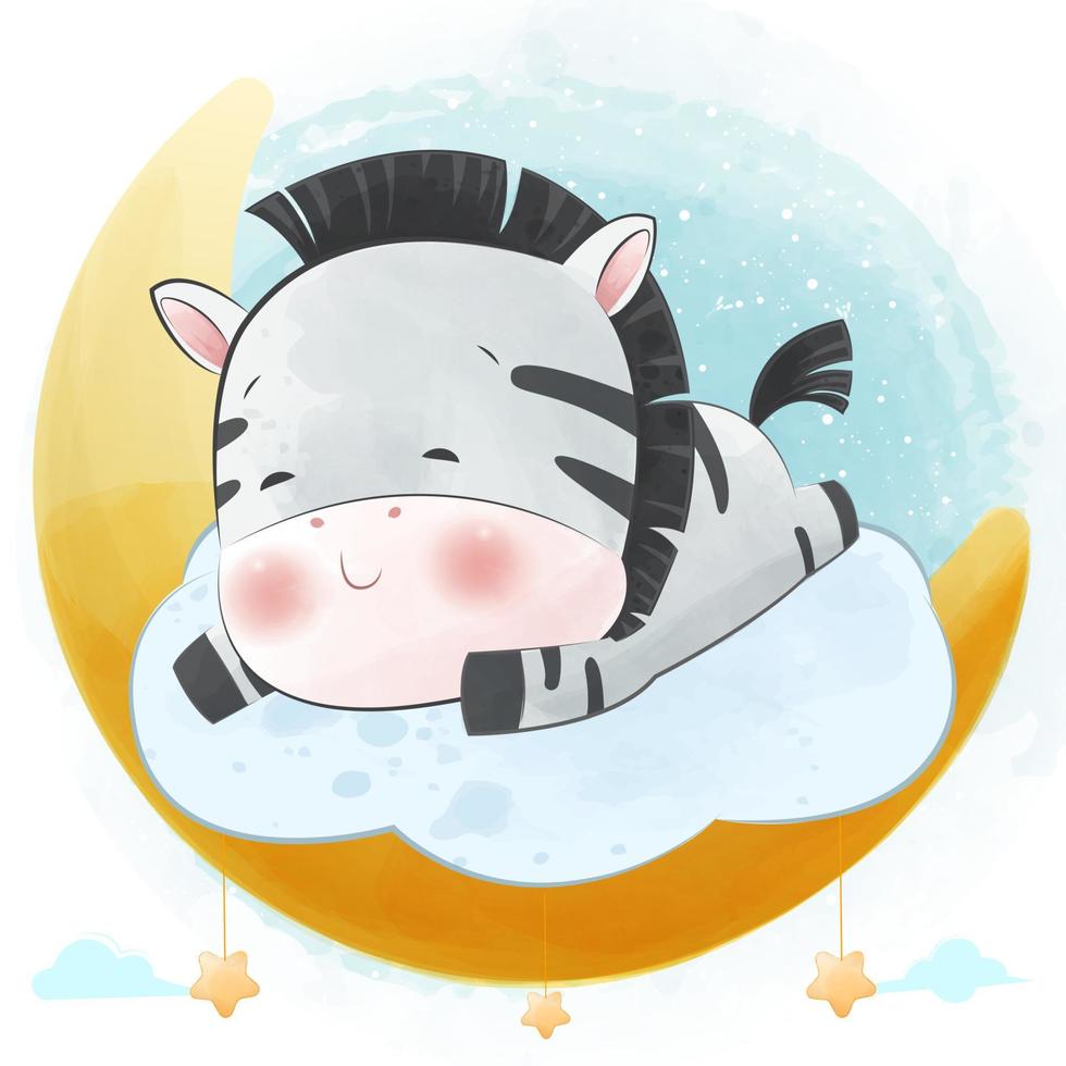 Cute little Zebra sleeping in the cloud illustration vector