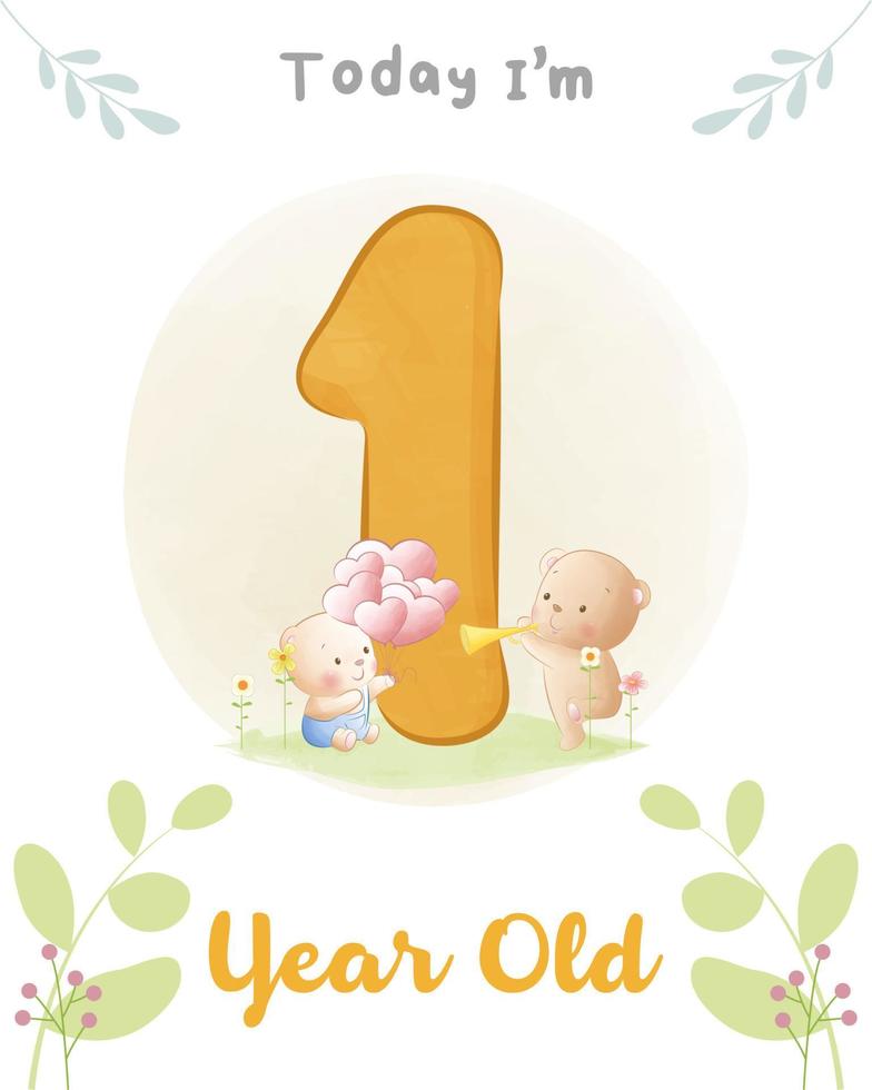 Cute baby bear, Baby shower milestone cards vector