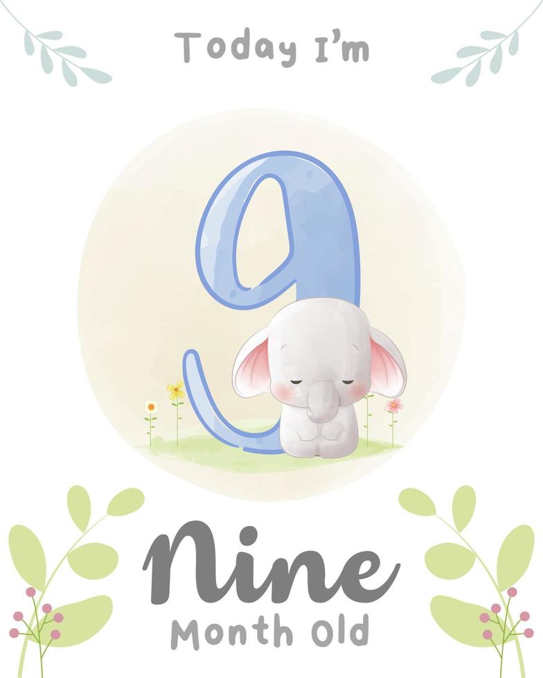 Cute baby Elephant, Baby Milestone Cards Cute Animals vector