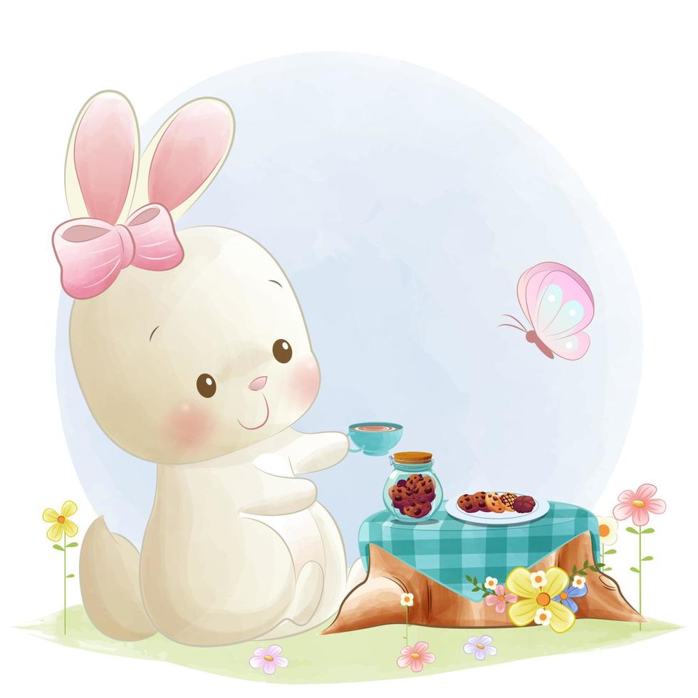 Cute bunny drink a tea illustration vector