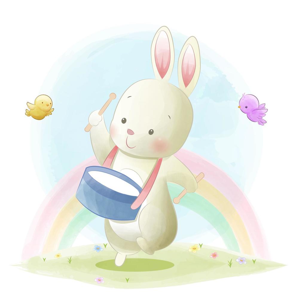 Funny bunny playing music animal illustration vector