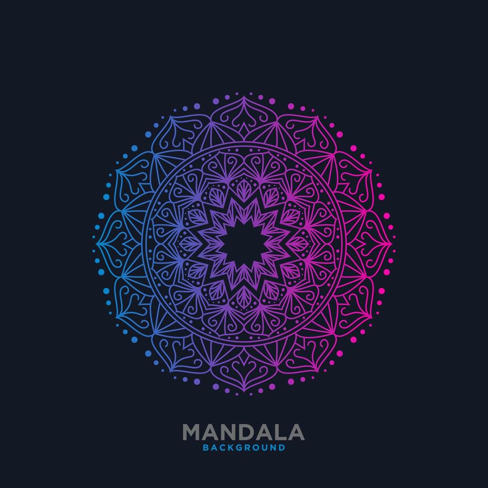 Laced decorative floral pattern with circular ornament, gradient mandala on black background. Mosaic tiles boho vector