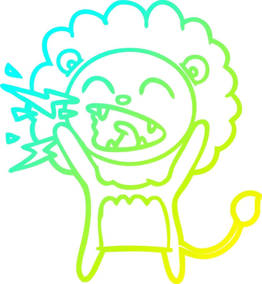 cold gradient line drawing cartoon roaring lion vector