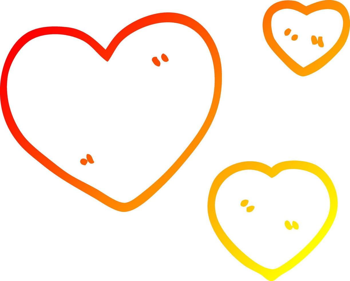 warm gradient line drawing cartoon love hearts vector