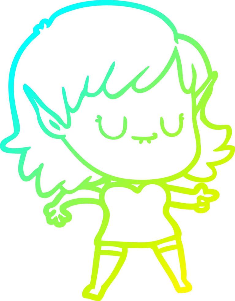 cold gradient line drawing happy cartoon elf girl vector