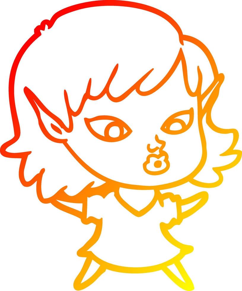 warm gradient line drawing pretty cartoon elf girl vector