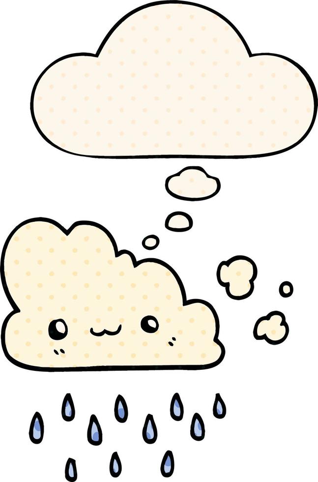 cartoon storm cloud and thought bubble in comic book style vector