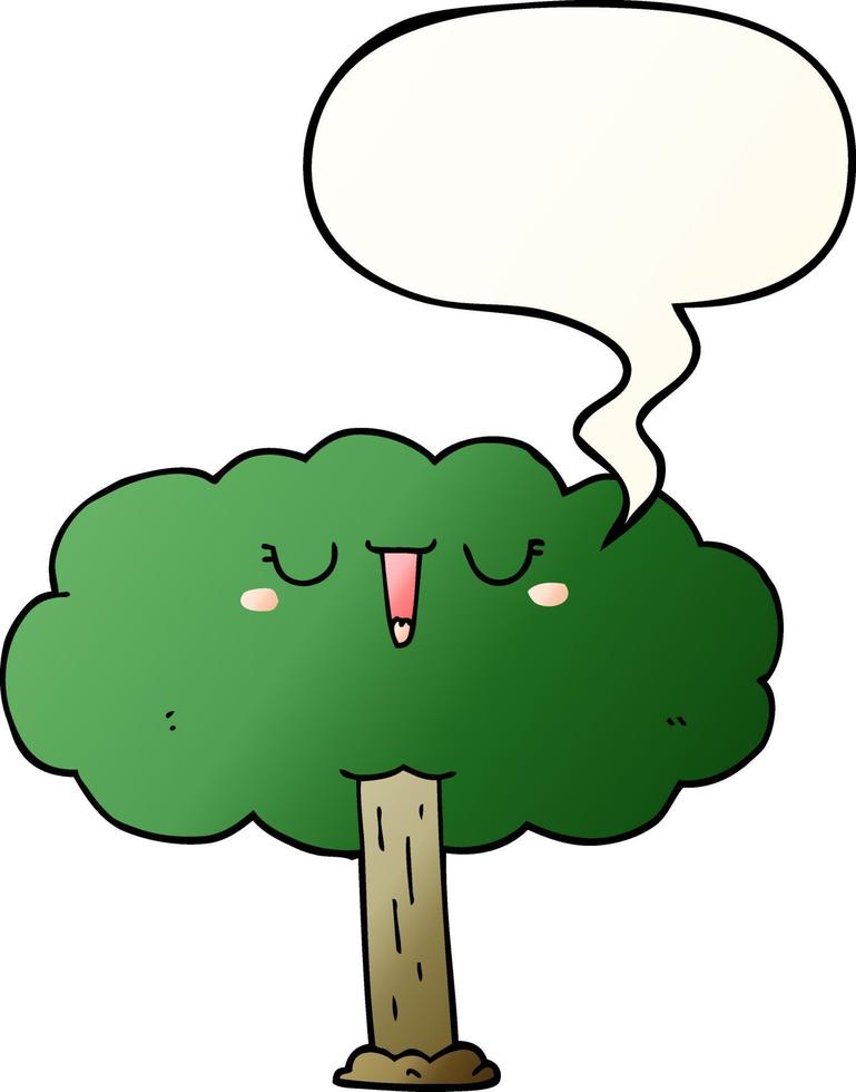 árbol de dibujos animados y burbuja de habla en estilo degradado suave vector