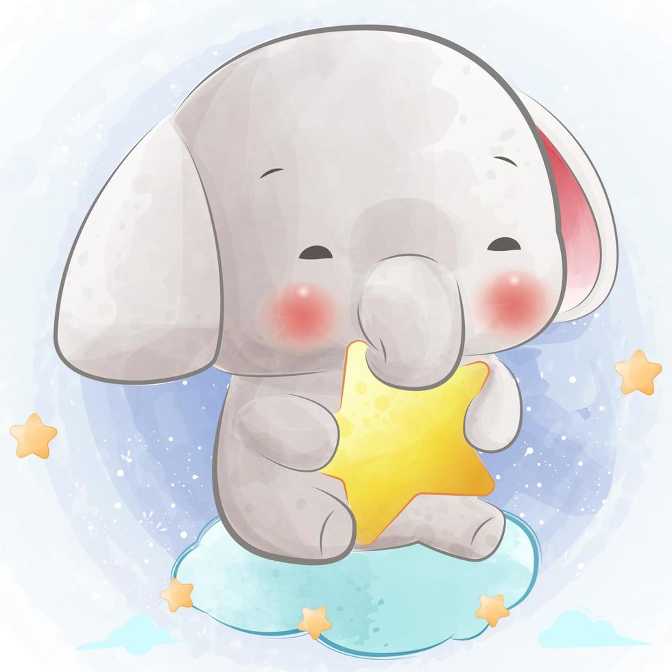 Cute Baby Elephant on the cloud vector