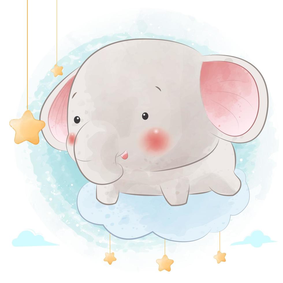 Cute elephant sitting in the cloud vector