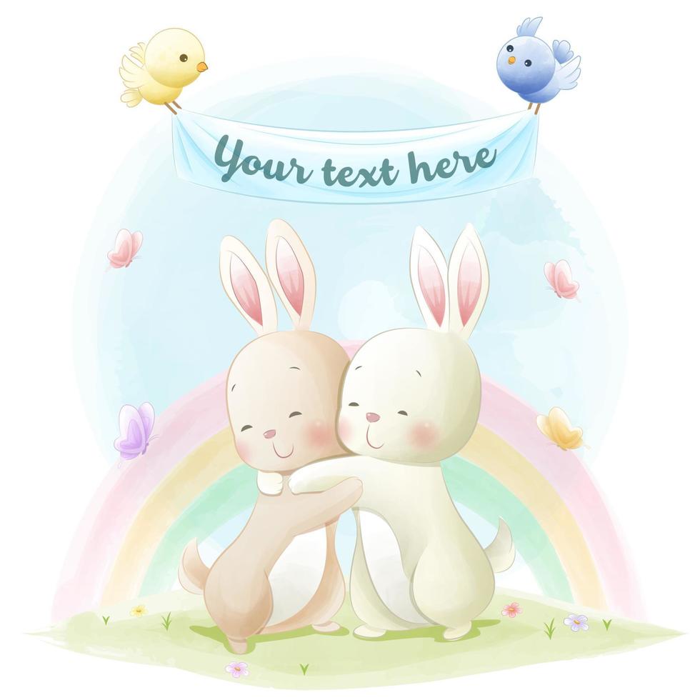 Happy adorable rabbit hugging each other vector