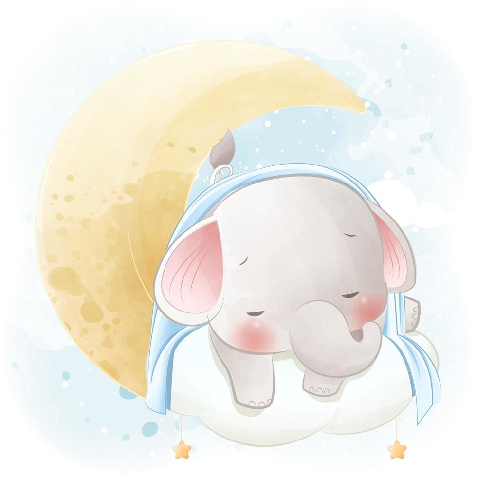 Little Elephant Sleeping On The Moon vector