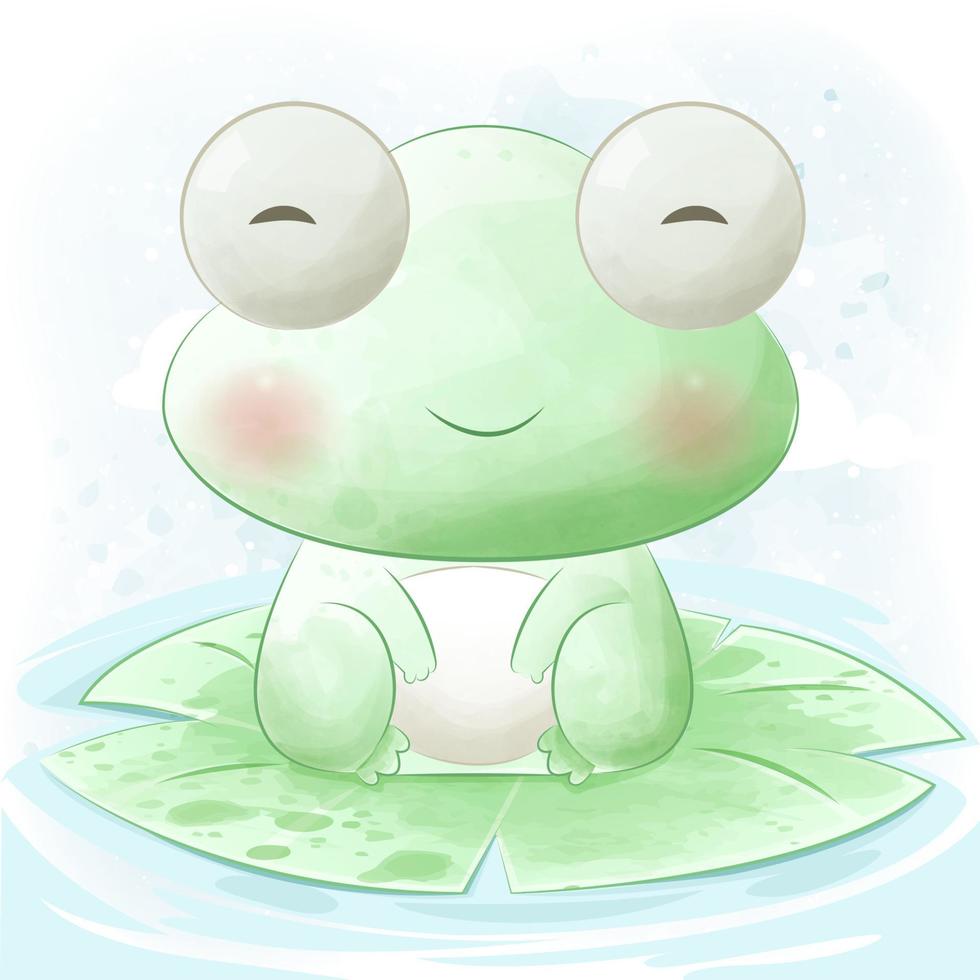 Happy frog leaf illustration vector