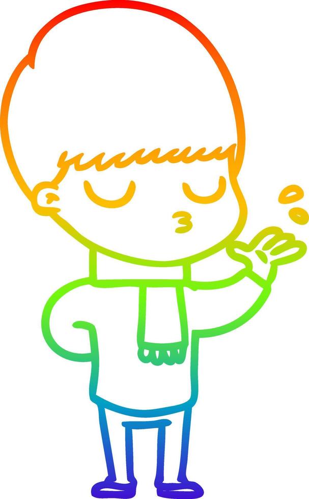 rainbow gradient line drawing cartoon calm boy vector