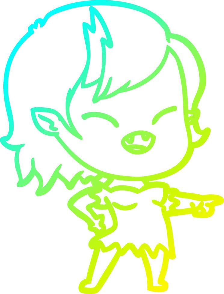 cold gradient line drawing cartoon vampire girl pointing and laughing vector