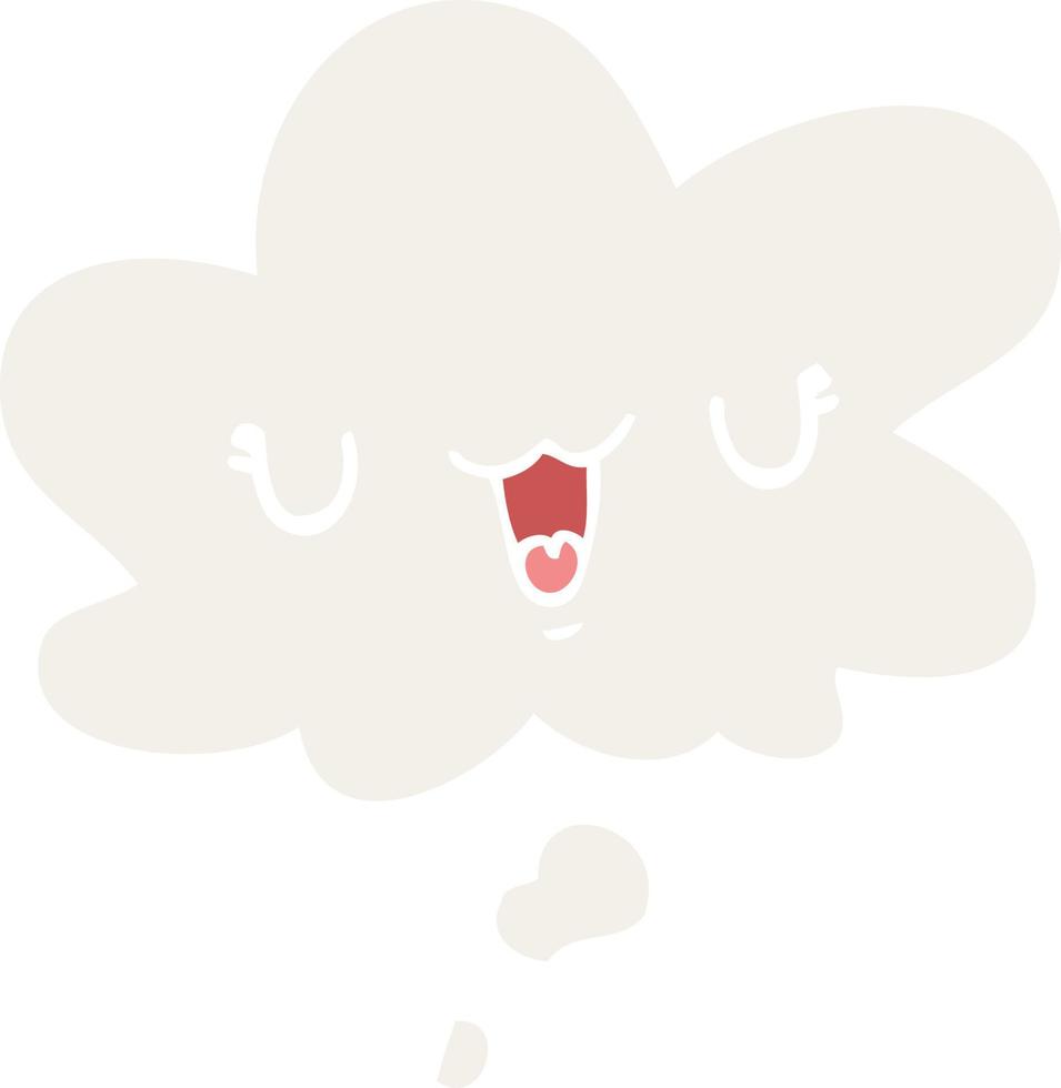 cute happy cartoon face and thought bubble in retro style vector