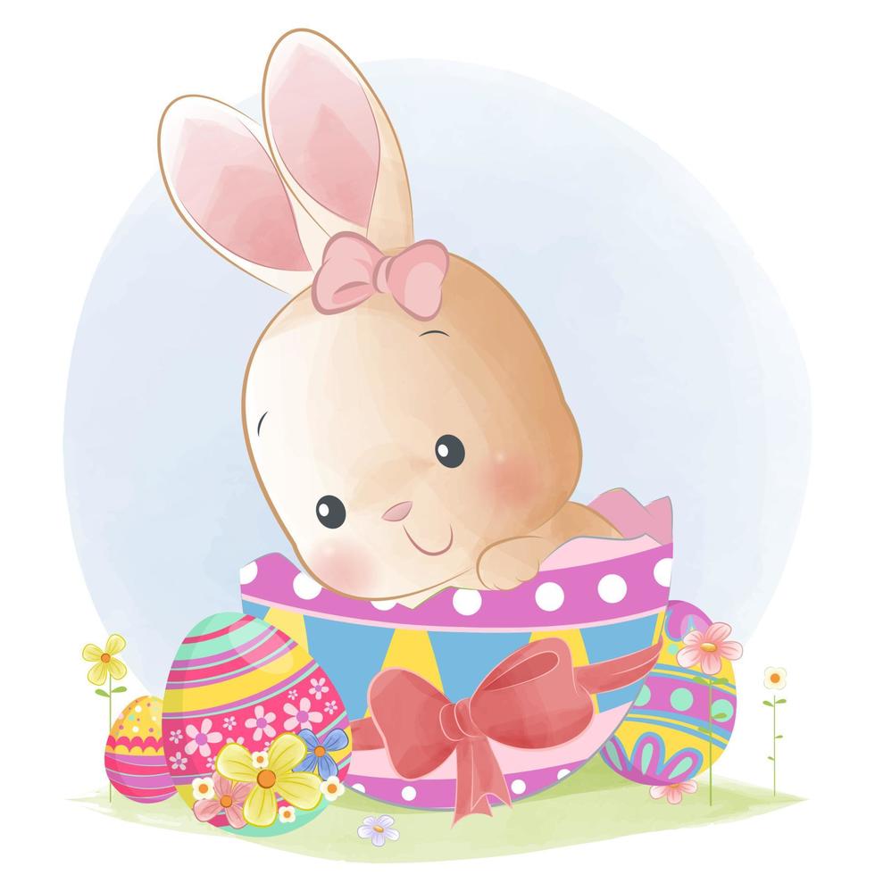 Cute bunny hatching from easter egg vector
