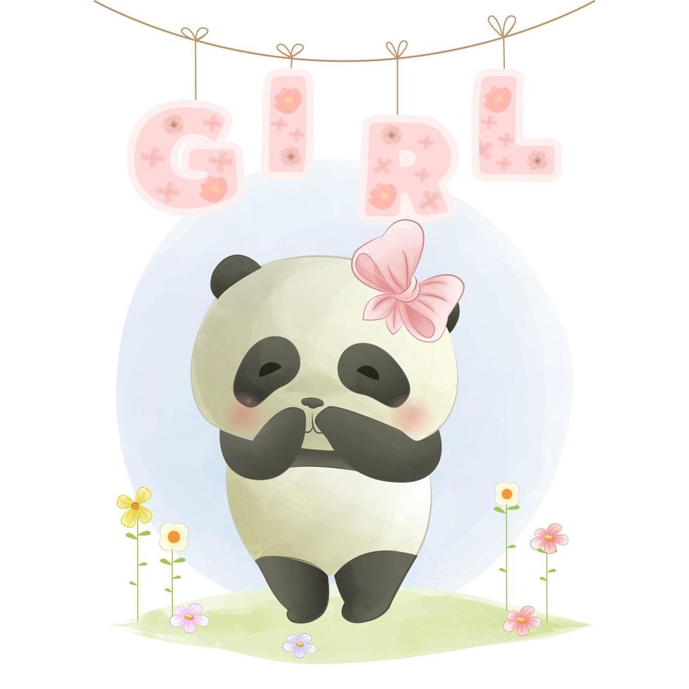 Cute baby panda  girl milestone card vector