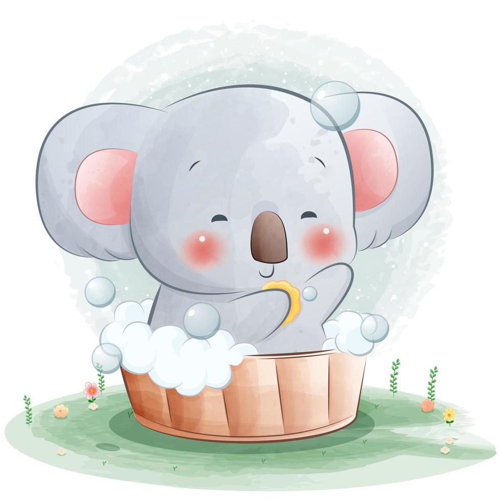 cute baby koala taking a bath vector