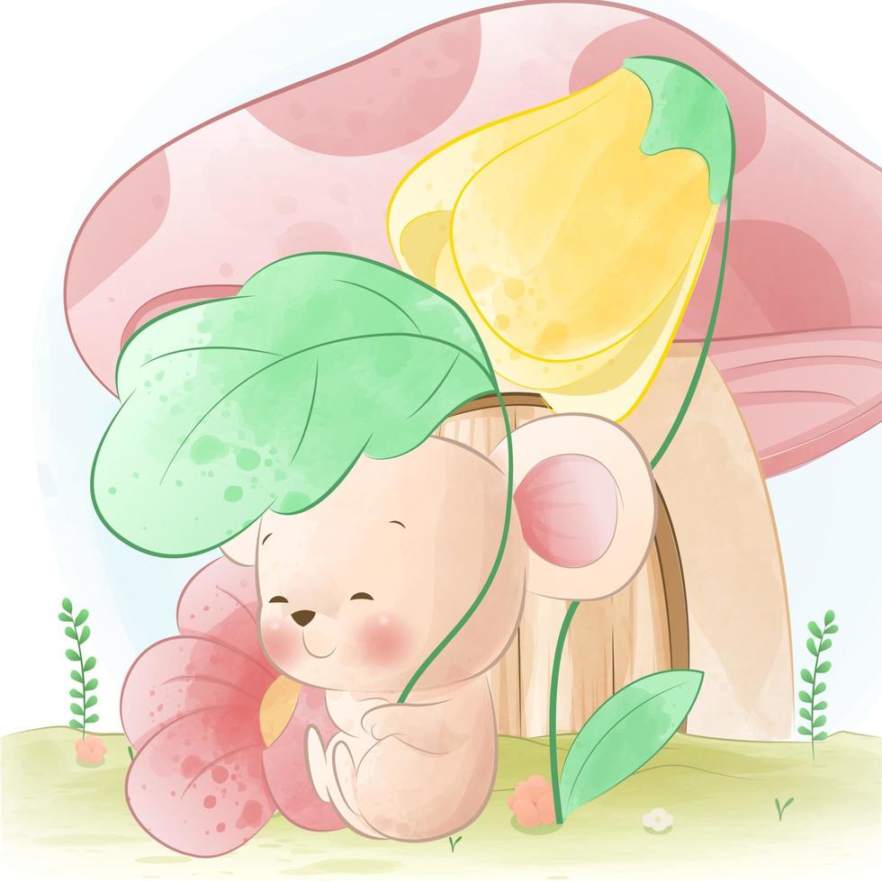 Cute little mouse cartoon illustration vector