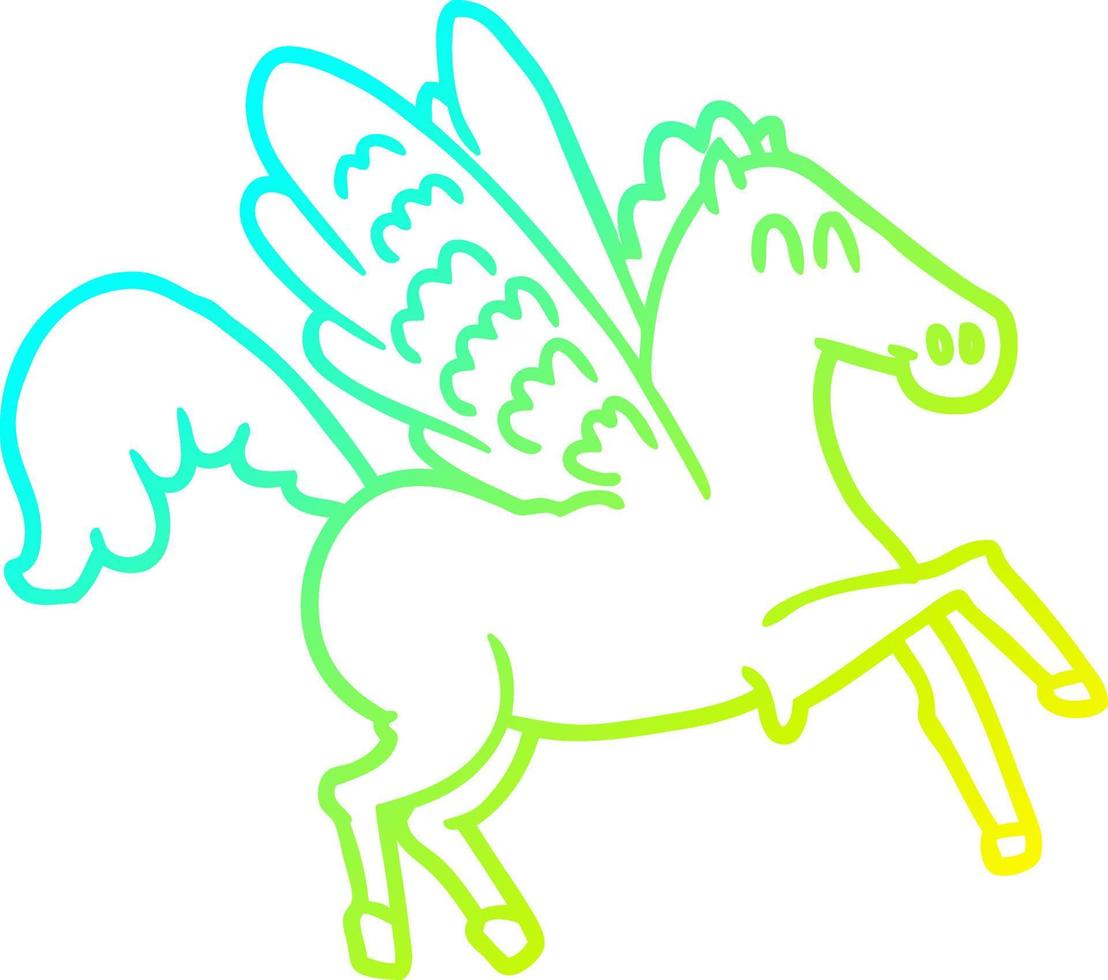 cold gradient line drawing cartoon winged horse vector