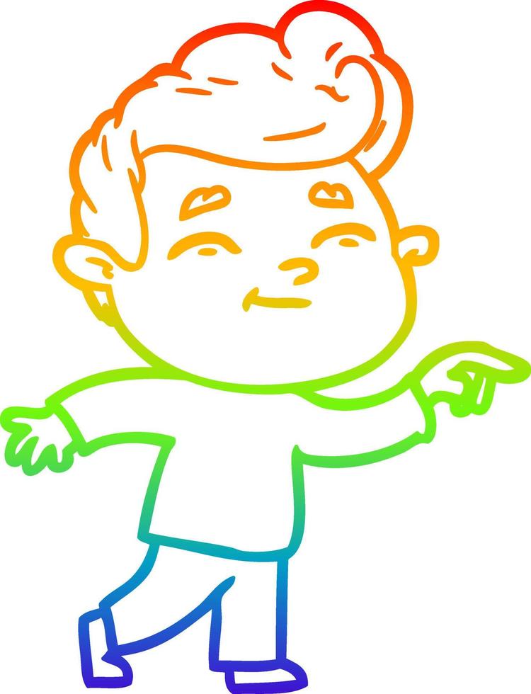 rainbow gradient line drawing happy cartoon man pointing vector