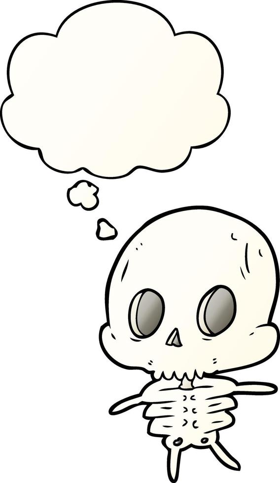 cartoon skeleton and thought bubble in smooth gradient style vector