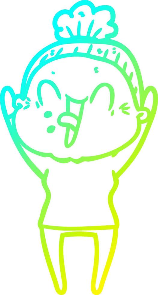 cold gradient line drawing cartoon happy old woman vector