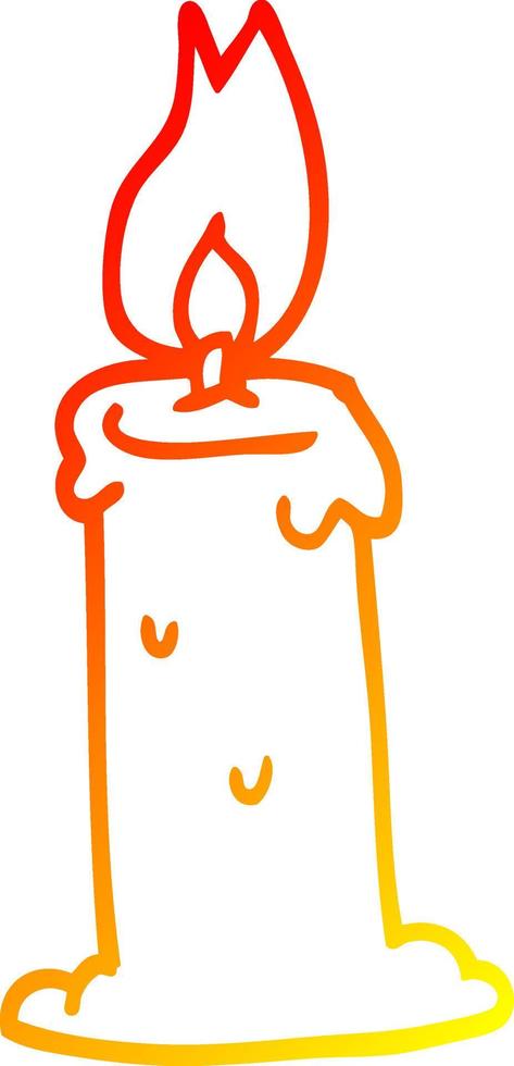 warm gradient line drawing cartoon burning candle vector