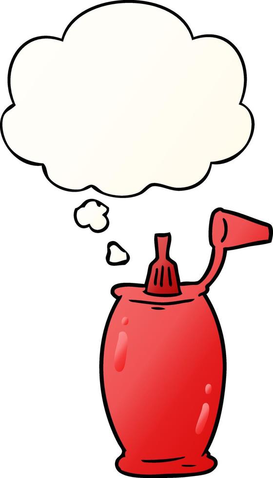 cartoon ketchup bottle and thought bubble in smooth gradient style vector