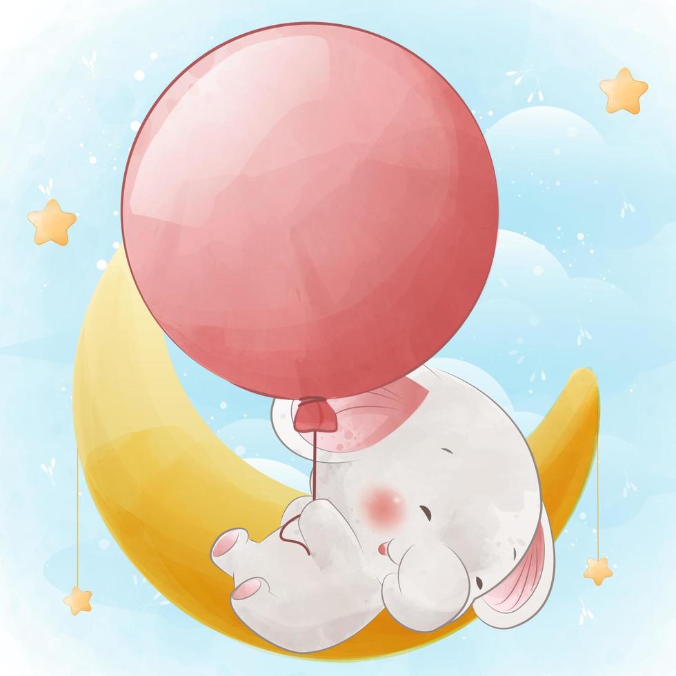 Cute elephant flying with balloons illustration vector