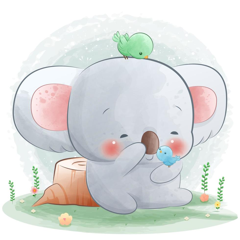 cute cartoon baby koala with bird can be used for greeting cards and party invitations vector