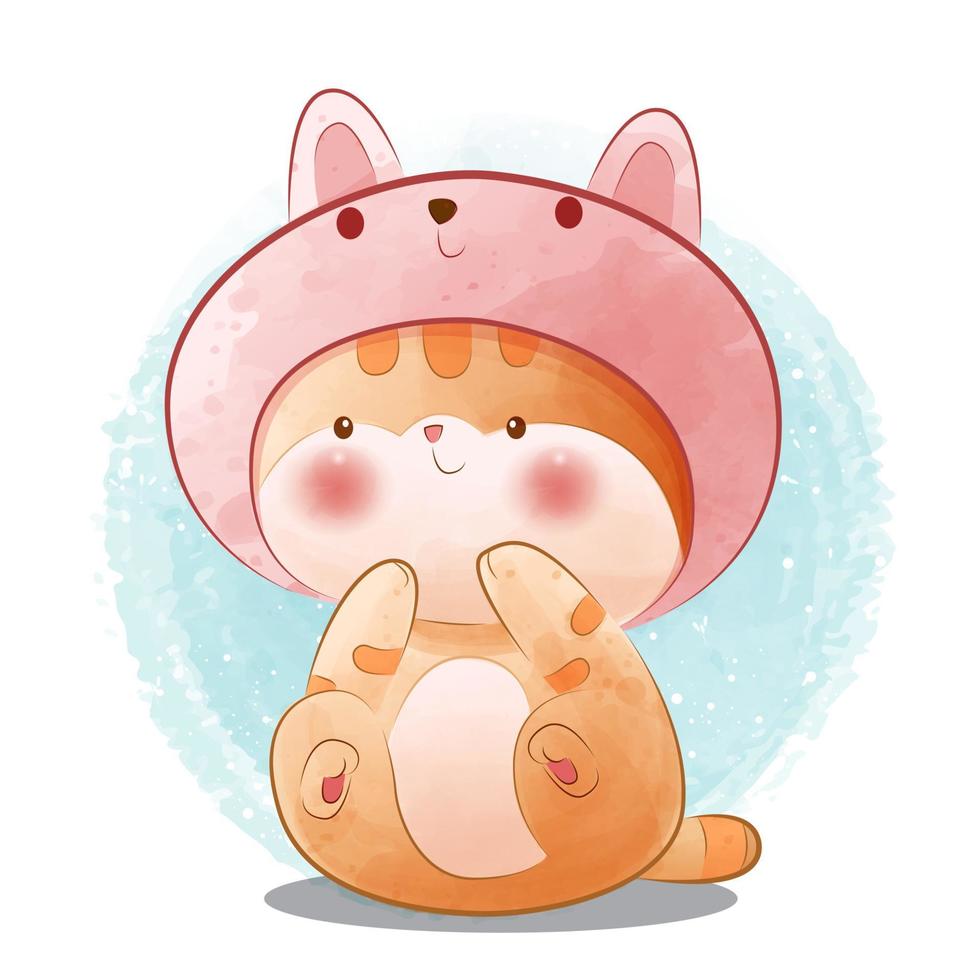 cute kitten with bunny hat vector