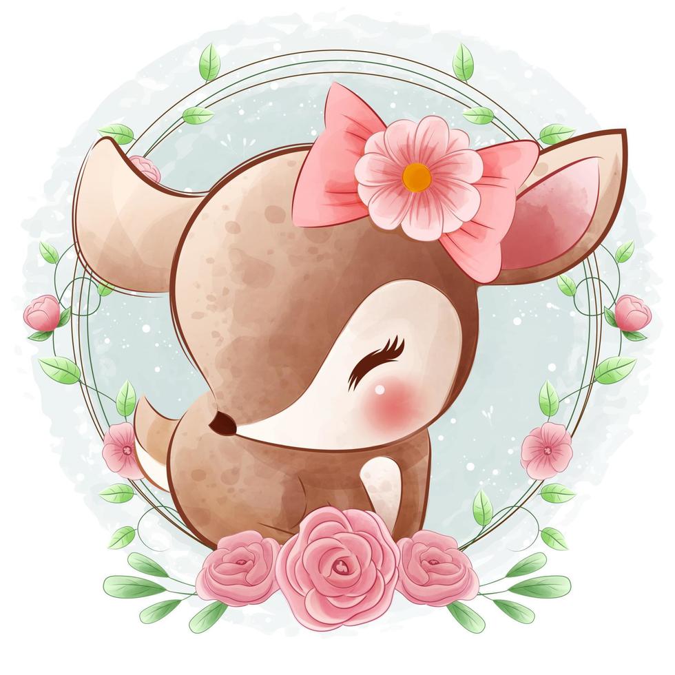 Cute baby deer with floral wreath vector