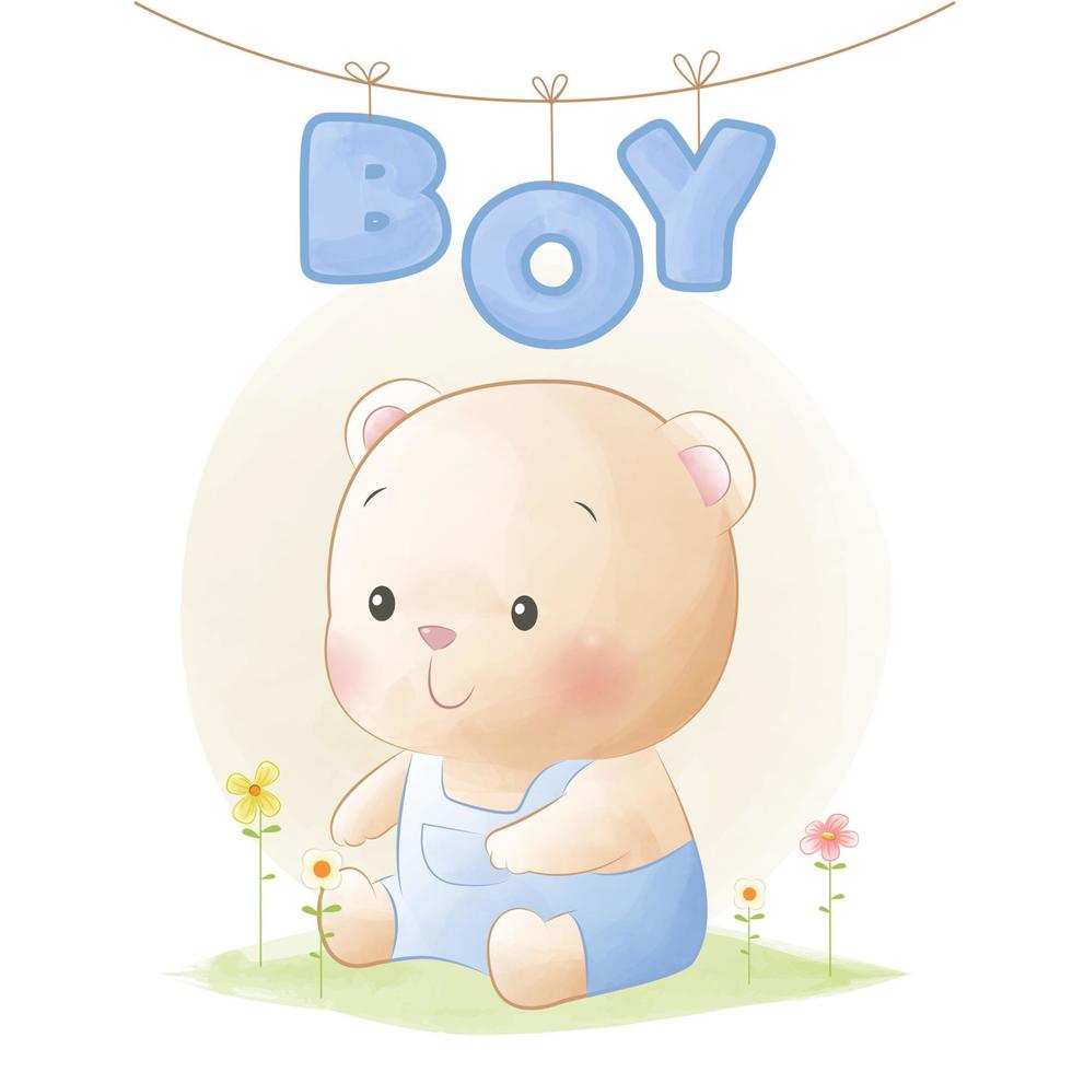 Baby milestone cards cute animals, bear Baby Boy vector