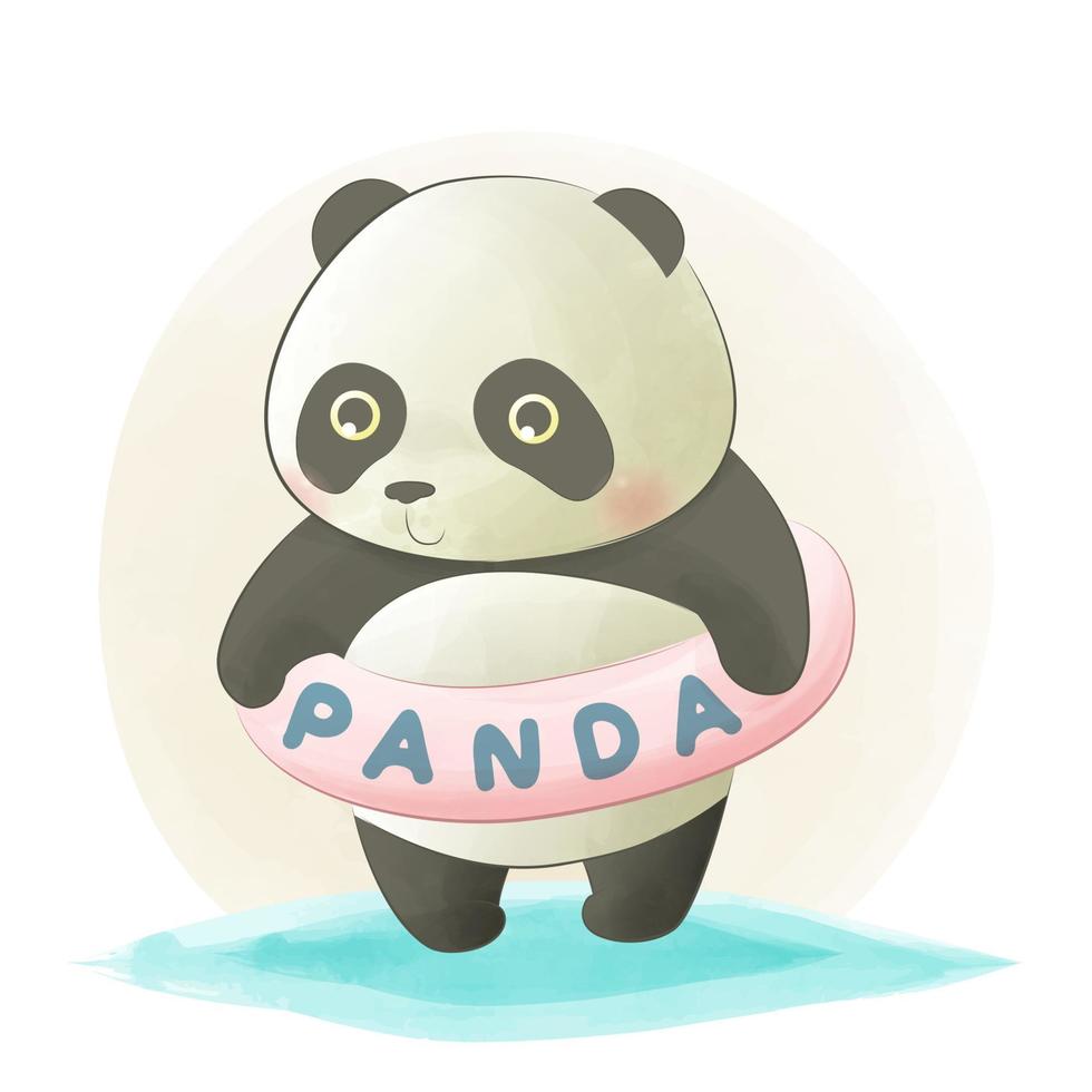Baby milestone cards cute animals, Cute panda swimming with a buoy vector