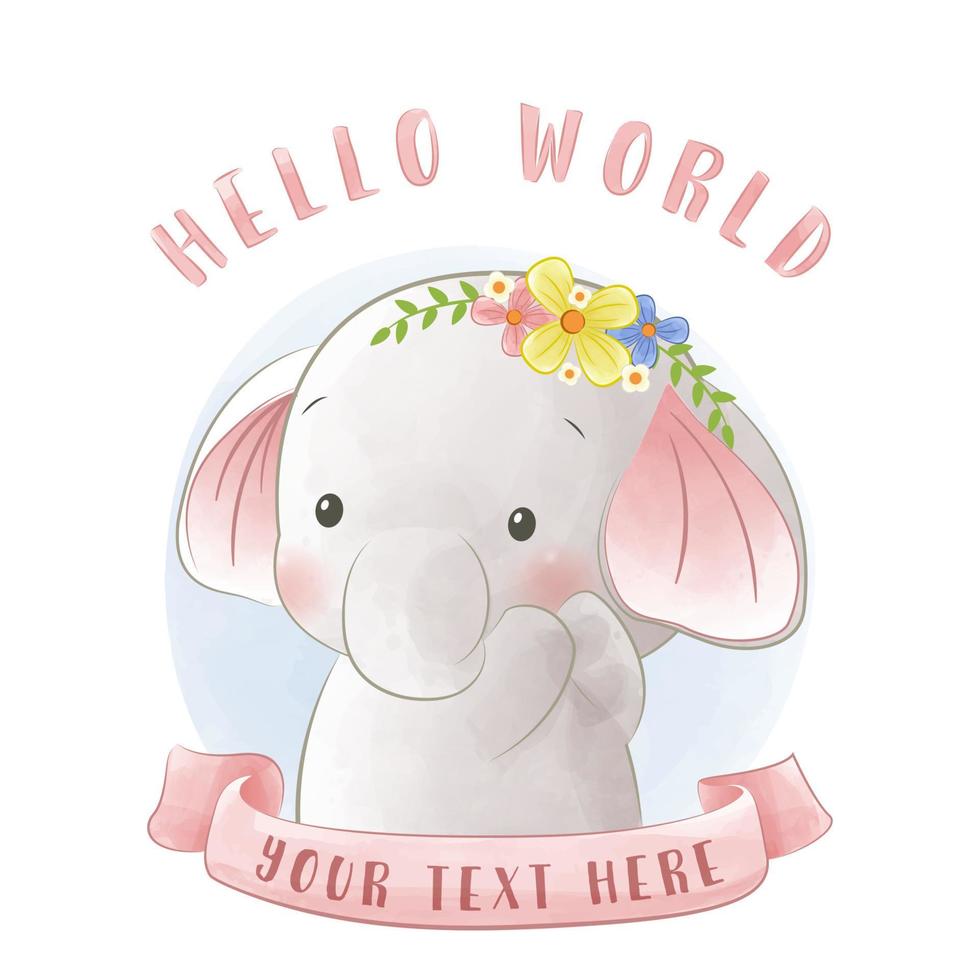 lindo elefante niña con flor baby shower vector